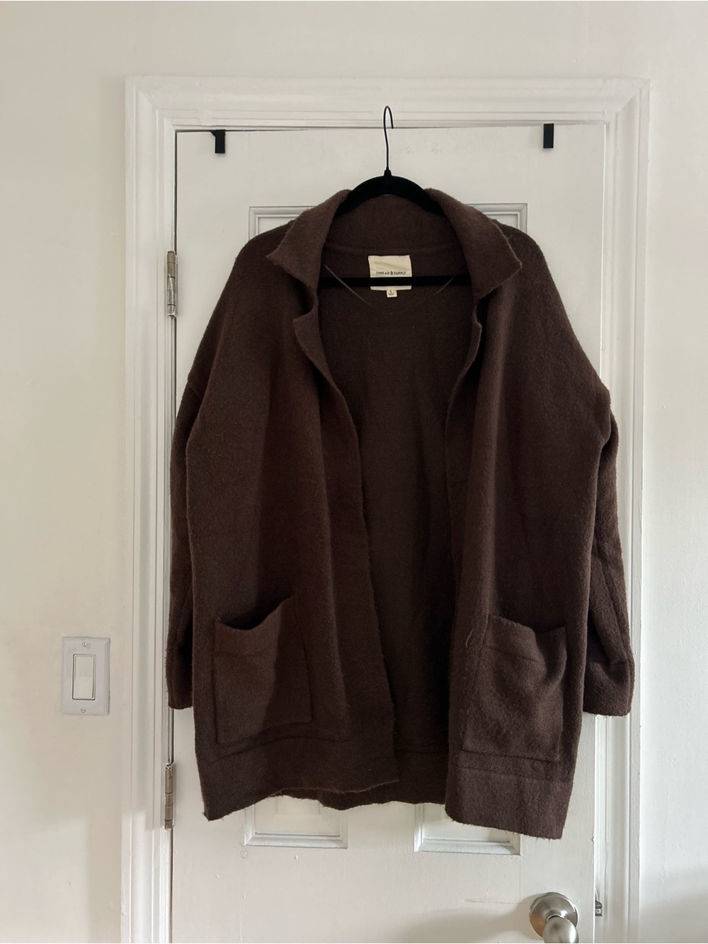 Thread & Supply Open Front Cardigan in Brown Size Large Like New